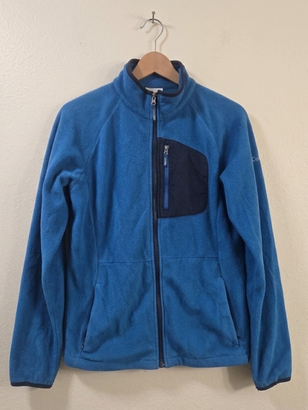 Columbia Men's Bright Blue Full-Zip Fleece Jacket with Navy Chest Pocket